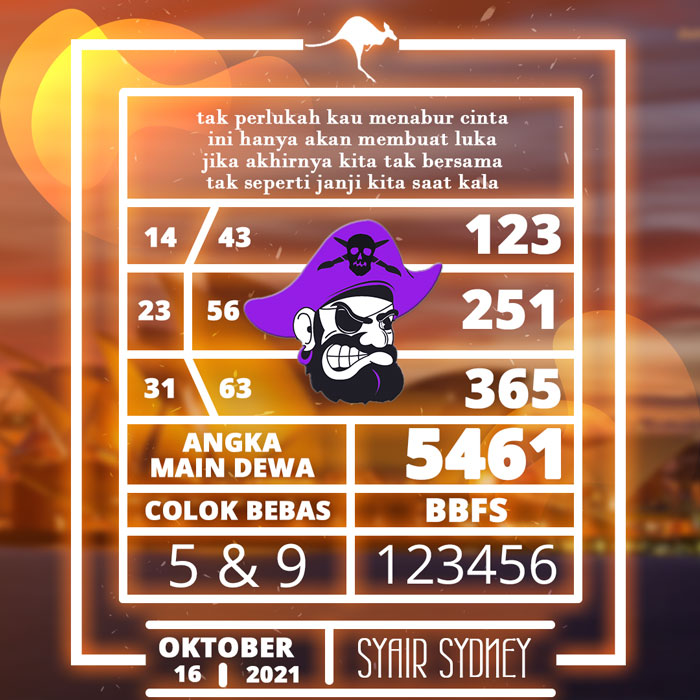 PREDIKSI SYAIR SYDNEY TERJITU SABTU